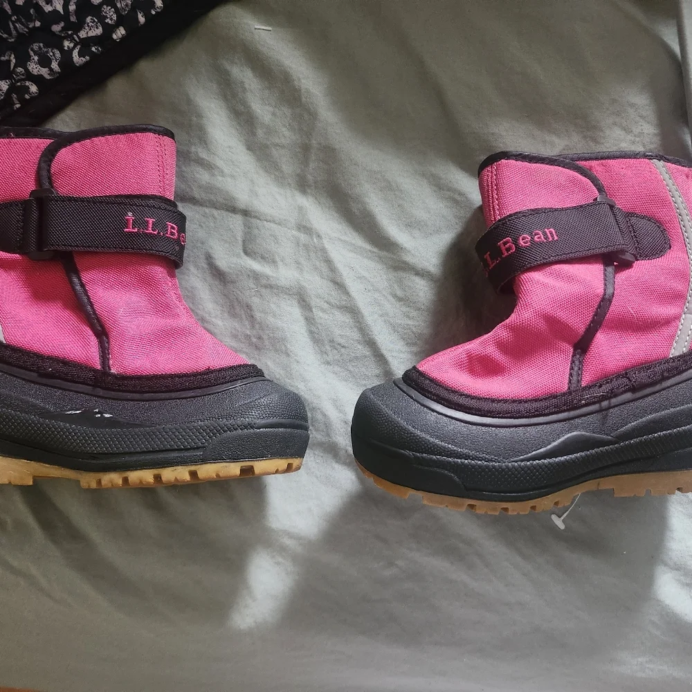 L.L.Bean Toddler Snow Boots Pink Black Hook & Loop Waterproof Kids Size 12C